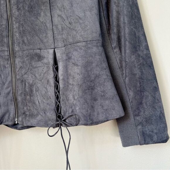 Kut from the Kloth Charcoal Faux Suede Peplum Full Zip Career Cadual Blazer SZ S - Picture 2 of 13